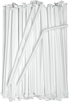 Comfy Package Individually Wrapped Disposable Plastic Flexible Drinking Straws - BPA Free - White [380 Pack]