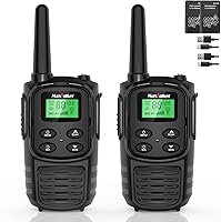 MaxTalker MT10 Long Range Walkie Talkies for Adults - Rechargeable 1200mAh Battery, NOAA Weather, VOX Hands-Free, Flashlight - 2 Pack for Hiking Camping