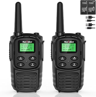 MaxTalker MT10 Long Range Walkie Talkies for Adults - Rechargeable 1200mAh Battery, NOAA Weather, VOX Hands-Free, Flashlight - 2 Pack for Hiking Camping