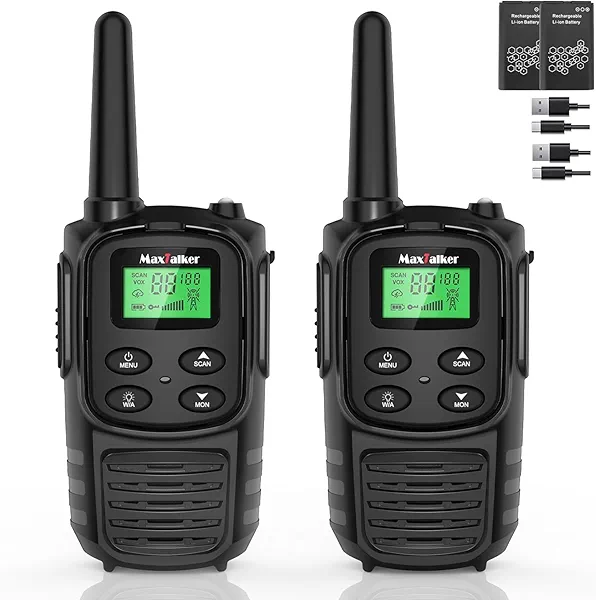 MaxTalker Walkie Talkies Long Range for Adult, MT10 Rechargeable Walkie Talkies FRS Two Way Radio, NOAA, 1200mAh Li-ion Battery USB-C Cable, LED Flashlight, VOX Walkie Talkie for Hiking Camping 2Pack