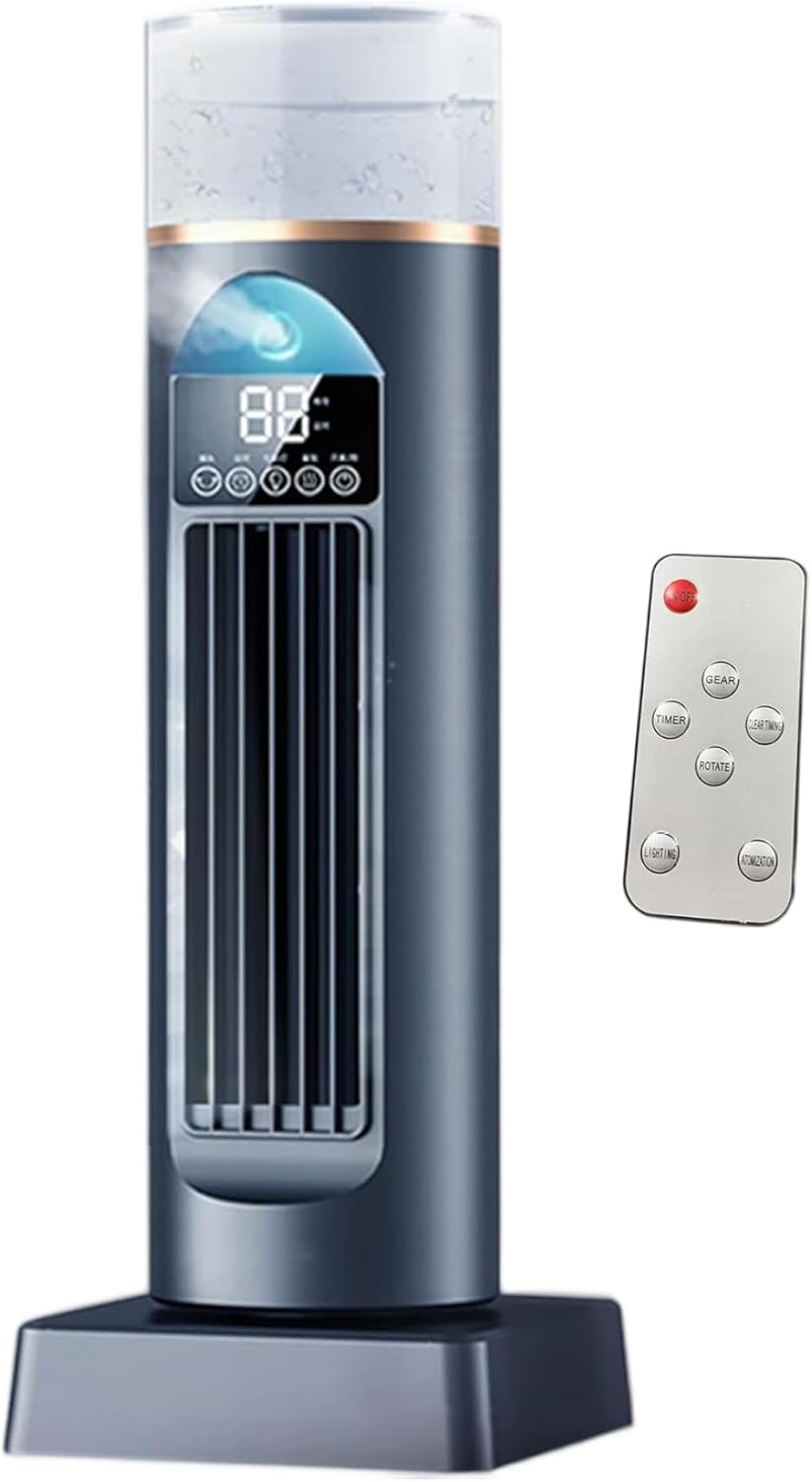 Air Cooling Fan 2-in-1 6 Wind Speeds Tower Fan with Humidification 120° Oscillating 6H Timer Silent LED Display Portable Air Conditioner with Remote for Bedroom Living Room Black.
