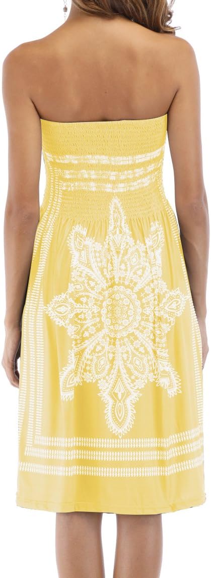 Women's Strapless Floral Bohemian Casual Mini Beach Dress Cover-ups Dress - Image 3
