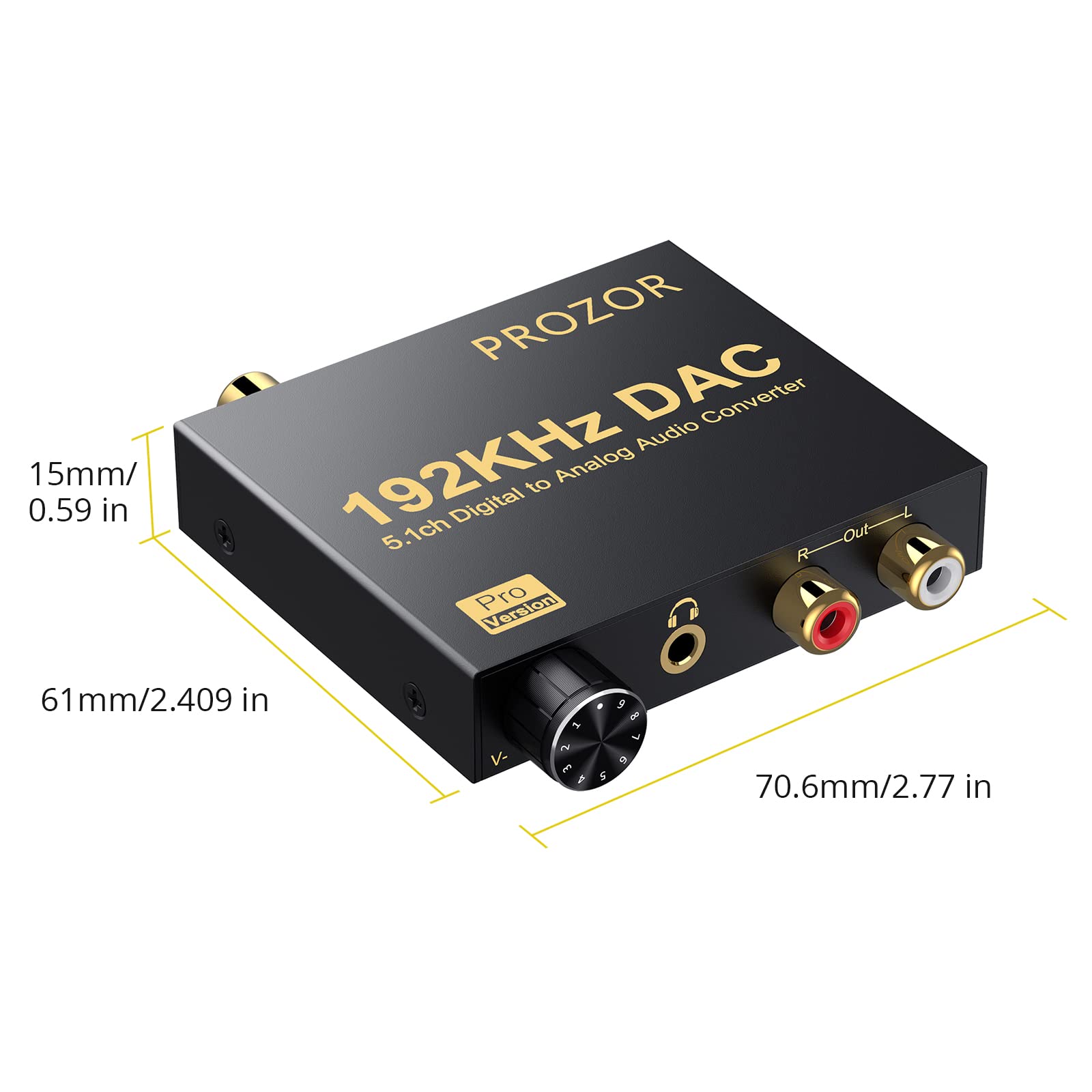 PROZOR Convertisseur Audio DAC 192kHz Compatible Dolby AC-3 DTS 5.1CH Décodeur Optique/Coaxial vers RCA 3.5mm avec Volume