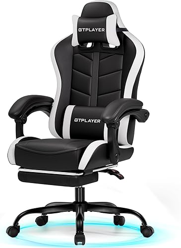 GTPLAYER Silla Gaming de Respaldo Alto Asiento Ergonómico para Gamers con Reposapiés y Soporte Lumbar Reclinable Ajustable Giratoria Sillas de