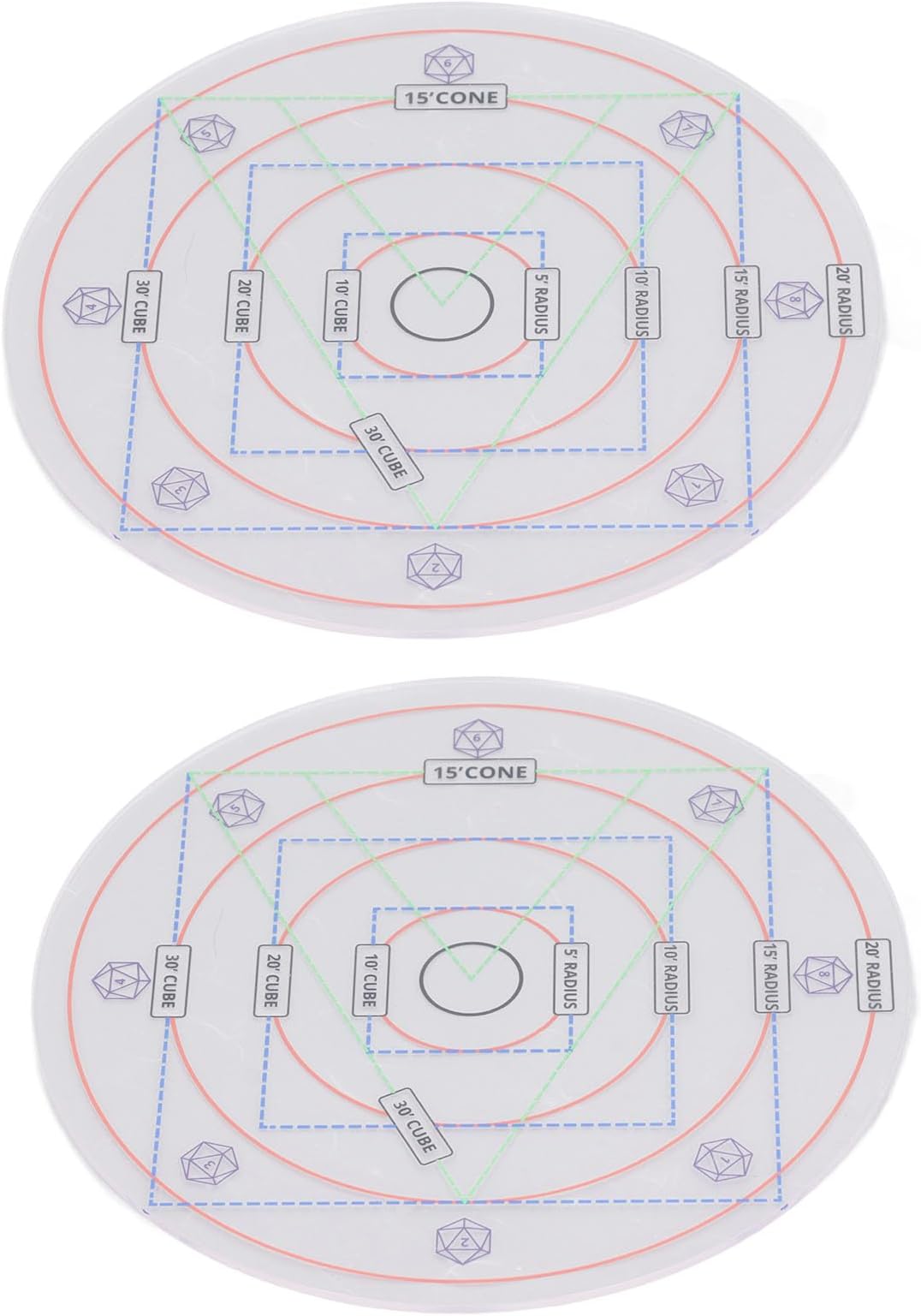 Fockety Spell AOE Damage Template 20ft 15ft 10ft 5ft Radius, 2pcs Acrylic DND Area Effect Marker Tabletop RPG Gaming Accessories, Measure Tools for Dungeons and Dragons, TTRPGs