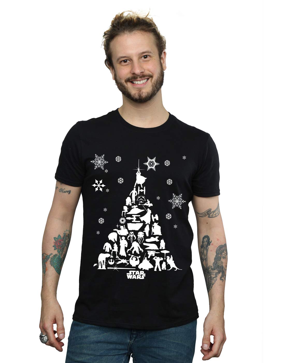 Star Wars Christmas Tree T-Shirt Black XXL Cotton Crew Neck Short-Sleeved