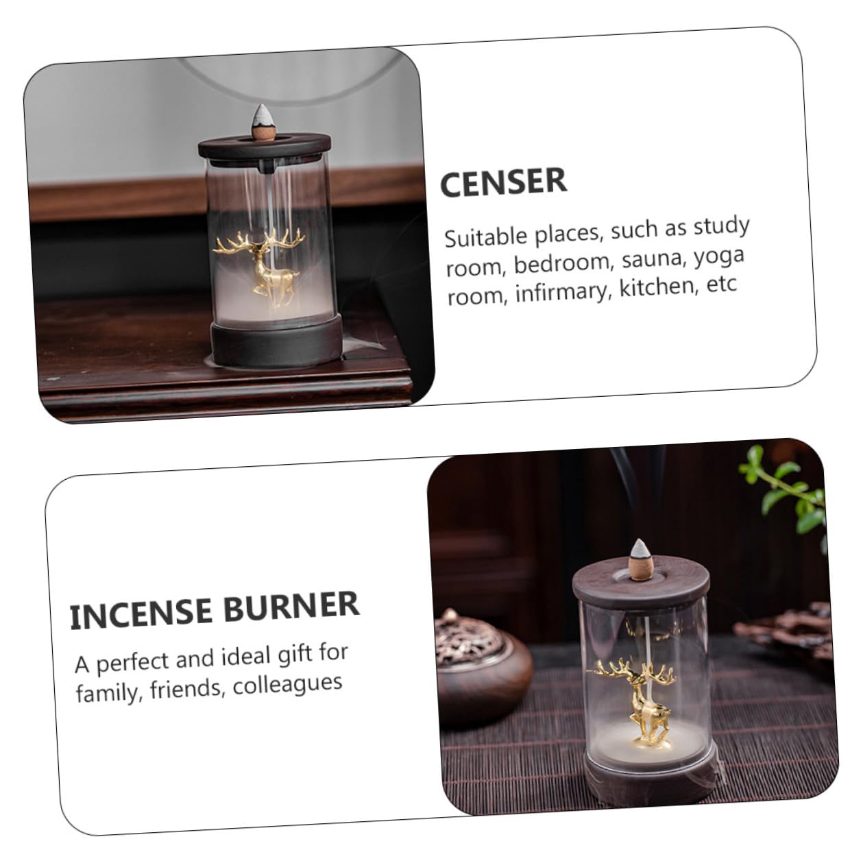 Artibetter Goldener Rückfluss Räucherbrenner Keramik Kreativer Räucherstäbchenhalter Mit Hirschmotiv Für Wohnzimmer, Büro Und Meditationsraum Handgefertigtes Duftornament