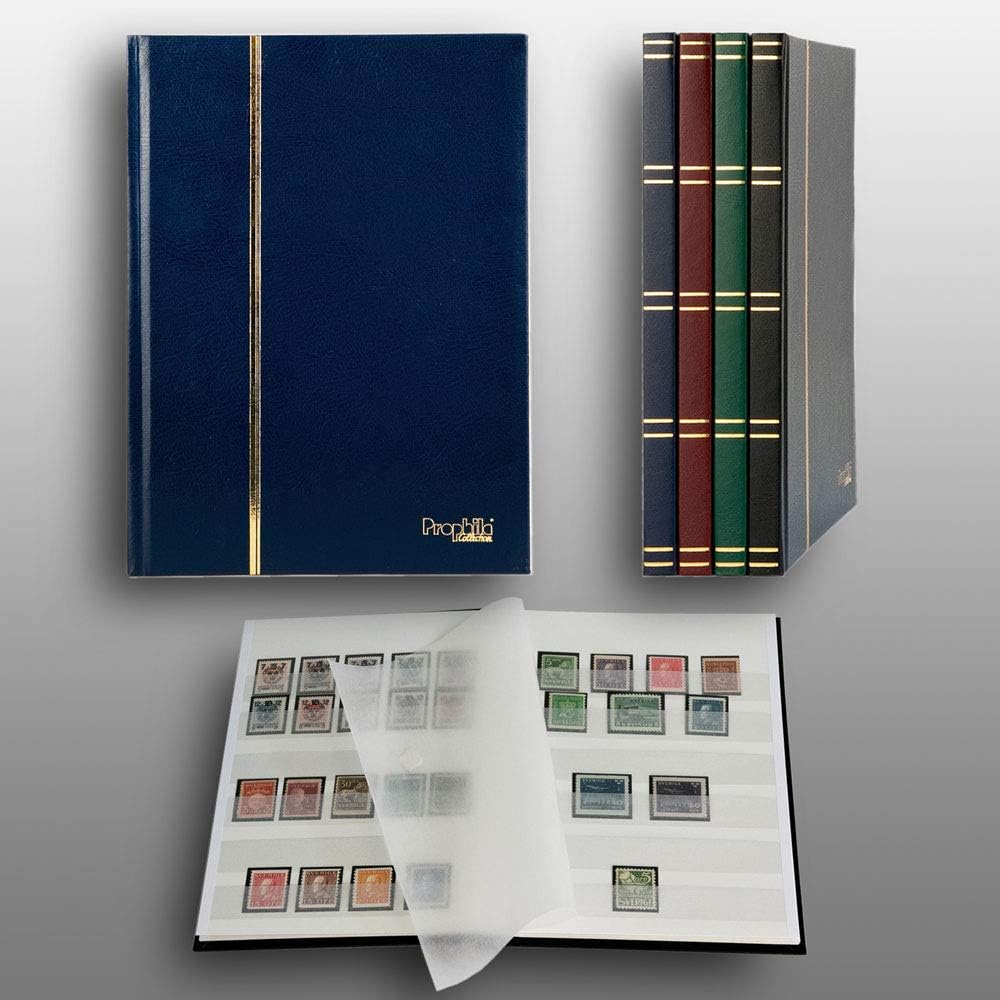 Prophila Album Per Francobolli Di Lusso - Copertina Imbottita Verde, 64 Pagine Bianche, Strisce Di Pergamena, Rilegatura A Doppia Cerniera