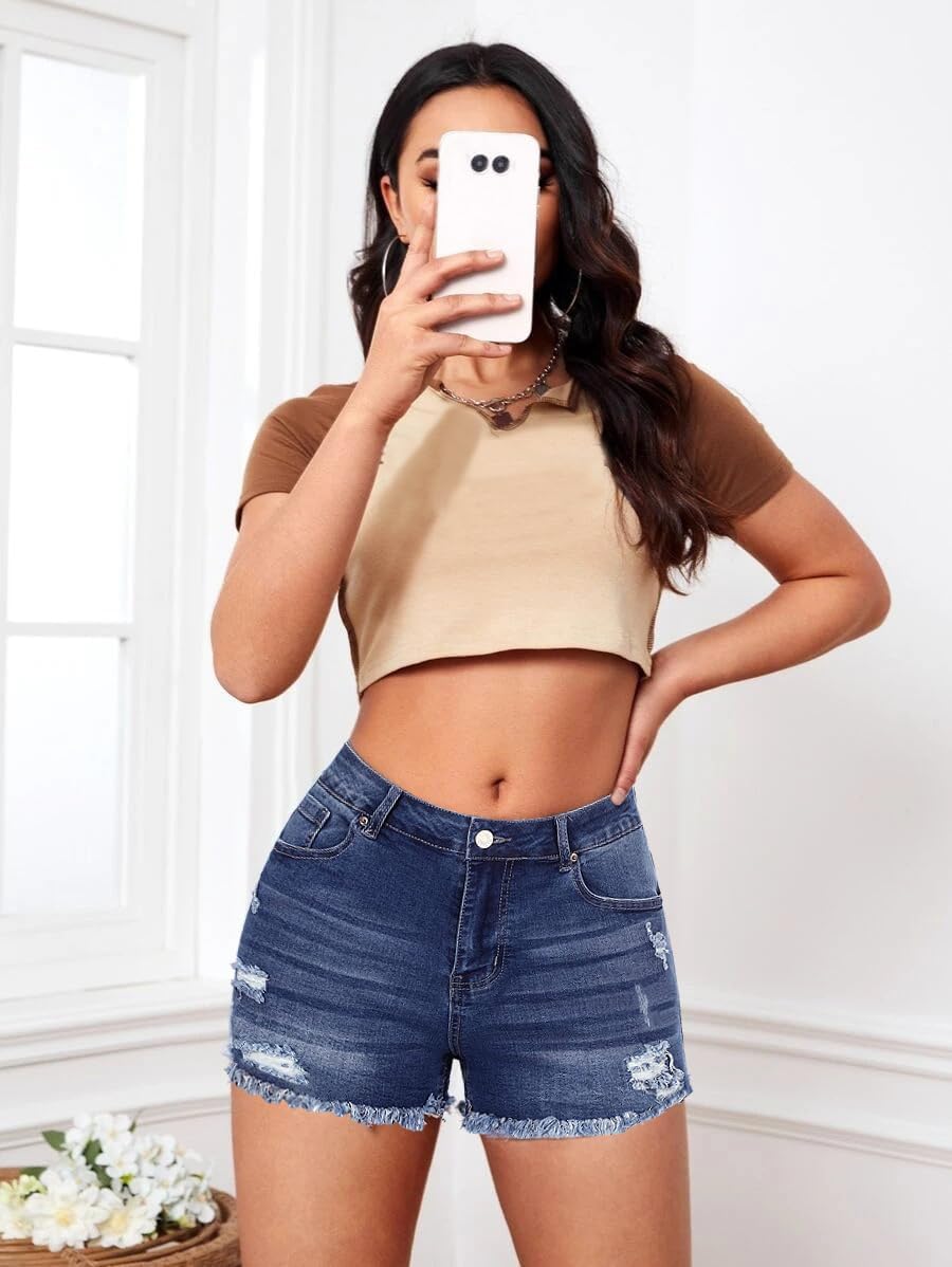 Women's Ripped Jeans High Waist Stretch Skinny Jean Destroyed Denim Plus Size Shorts for Women - Image 2