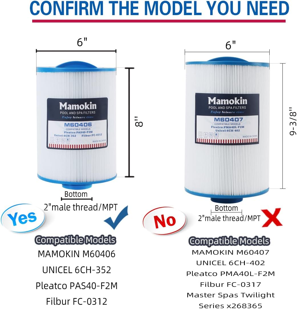 6CH-352 Spa Filter Replaces PAS40-F2M, FC-0312, PMA-R1/X268546 with Closed Handle, Artesian Spas 06-0014-12,06-0055, 2" MPT/Male Thread Hot Tub Filter Cartridge 2 Pack - Image 4