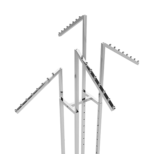 Miniatura 3 de Perchero para ropa resistente de cromo con 4 brazos rectos ajustables, tubos cuadrados, ideales para exhibir ropa en tiendas