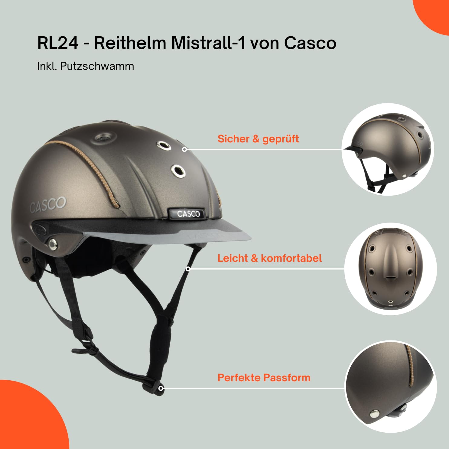RL24 - Reithelm Mistrall-1 von Casco inkl. Putzschwamm – Reitkappe Damen, Herren & Kinder – leicht, optimal belüftet & Perfekter Sitz – Reiterhelm in vielen Farben & Größen