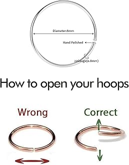 14K Gold Nose Ring Hoop for Women, Thin Nose Piercing jewelry (Gold, 3pcs- 8mm 22 gauge)