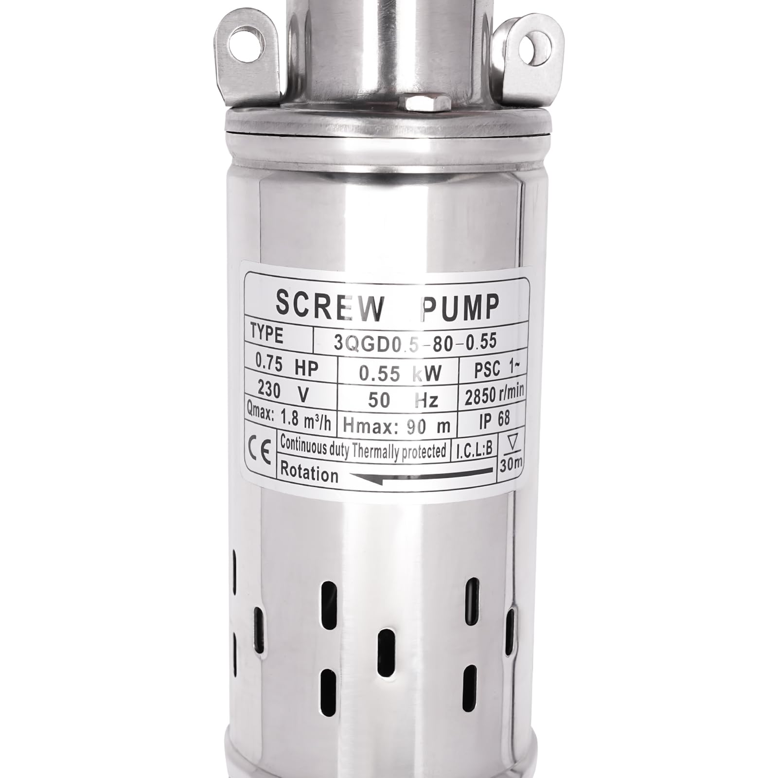 Pompa per fontana profonda 550 W, 230 V, 2850 giri/min, portata 1,8 m³/395.94 gal/h, altezza di mandata 90 m/295,28 ft, profondità di immersione 60 m/196,85 ft, pompa sommergibile in acciaio inox,