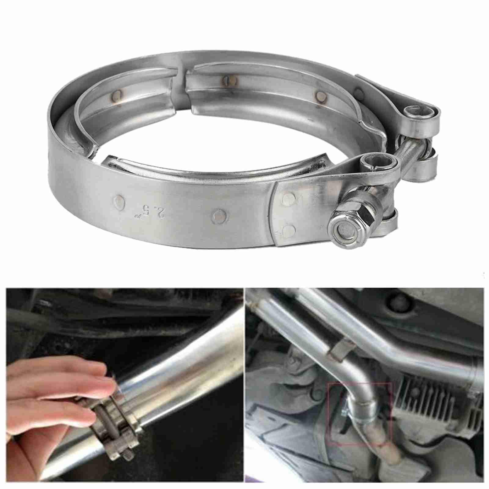 Morsetto di Scarico, Acciaio Inossidabile Universale 2,5 Pollici 63 Mm Car Auto V Band Turbo Downpipe Morsetto di Scarico Vite M6
