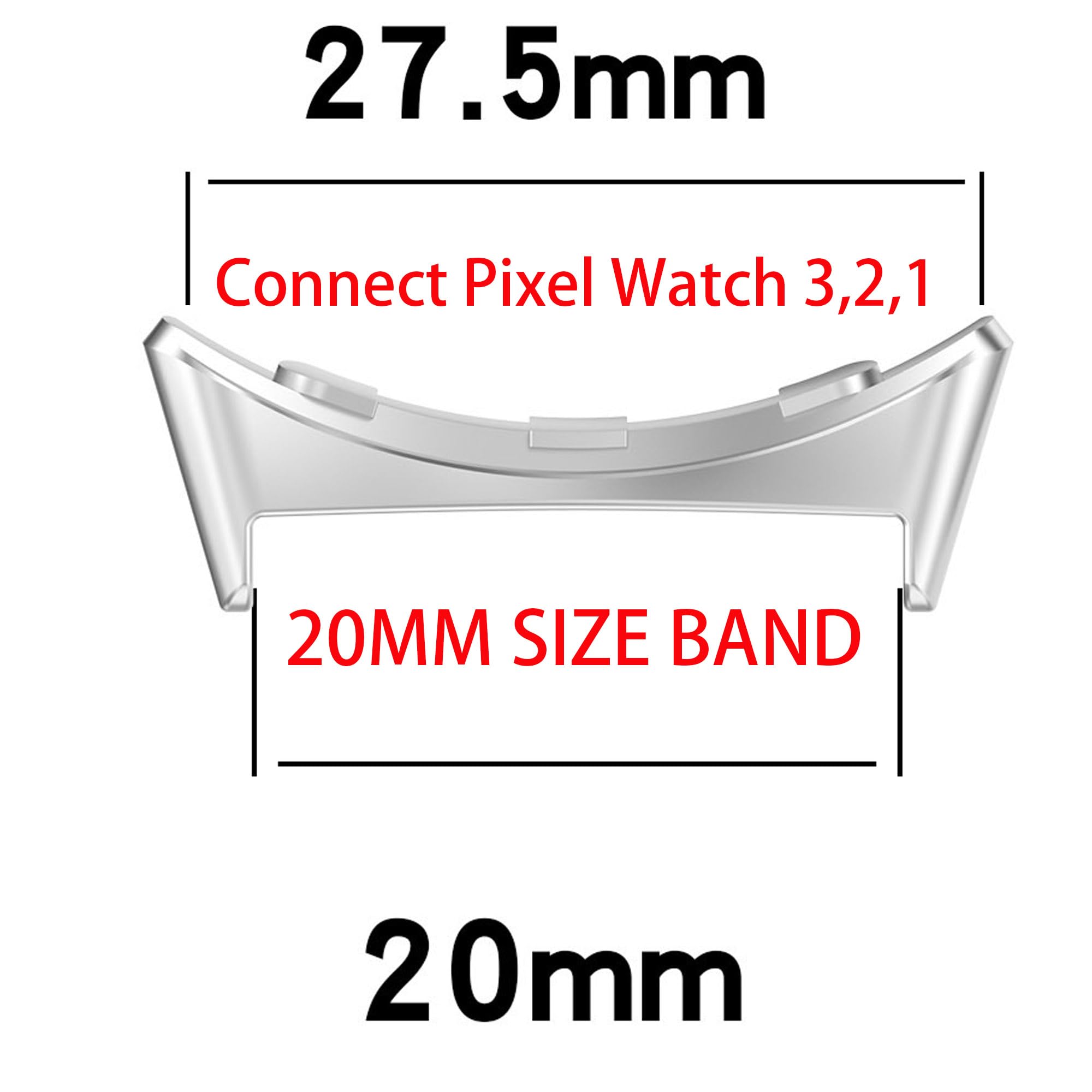 Pixel Watch 3 (45mm) Adapter, Lamshaw 20mm, 22mm to Pixel Watch 3 41mm, 45mm, Pixel Watch 2,1 Stainless steel Connector Kit Hardware Lugs of Replacment Strap (for Pixel Watch 3 41mm, 2, 1 Watch, 2 Pack-Black+Silver)