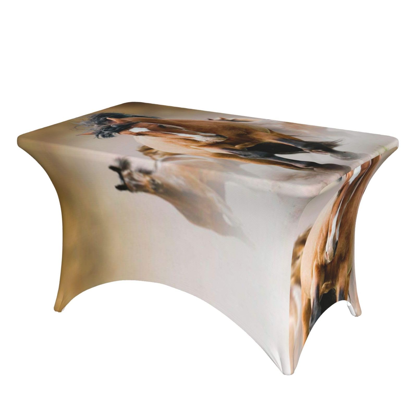 Dcehgew Horses 4Ft Spandex Rectangular Table Cloth, Printed Fitted Elastic Tablecloths Washable Table Cover For Event, Wedding, Banquet & Party