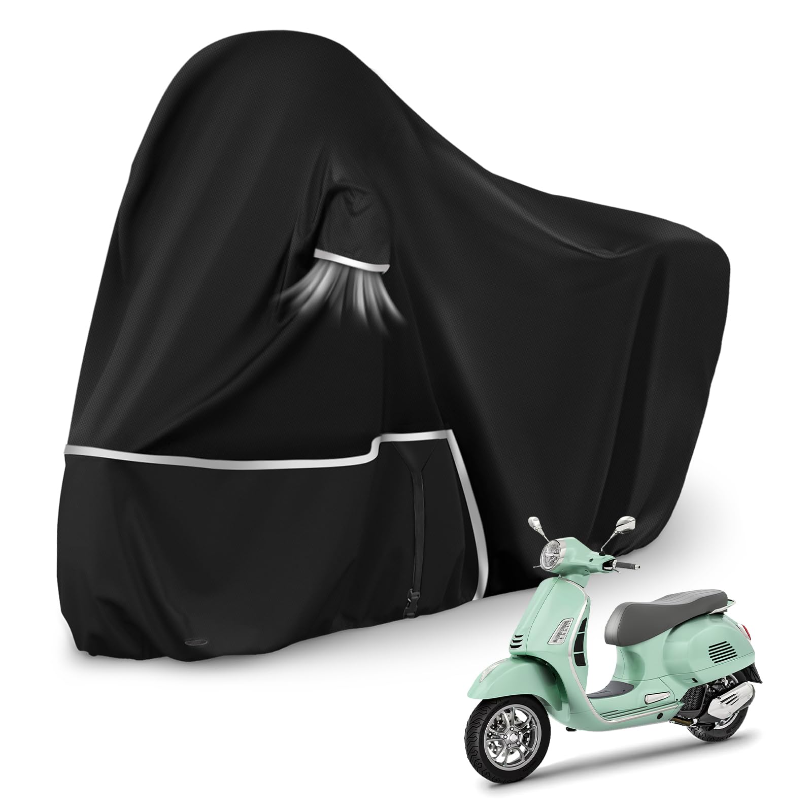 Telo Copri da Esterno per Piaggio Vespa GTV GTS GT60/125/200/250/300 (senza bagagliaio), Telo Copertura Coprimoto Copri Moto Vespa 125 420D Tessuto Oxford Impermeabile Resistente All'inverno, Nero