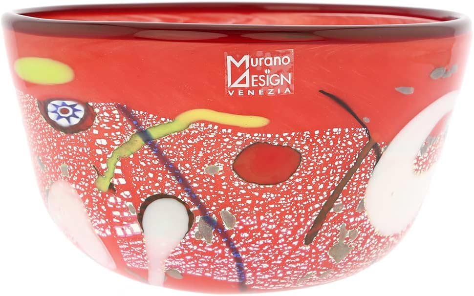 Glass Of Venice Murano Glass Blown Modern Art Bowl Red for Fruits, Candy, Salad - Kitchen or Living Room Decor Table Centerpiece Handmade in Venice, Italy 7-Inch Diameter