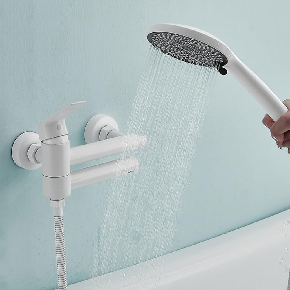 Grifo De Bañera Latón Monomando Grifo De Ducha Con 3 Funciones Ducha De Mano Montaje En Pared Mezclador De Baño Y Ducha, 150 Cm Manguera, Blanco