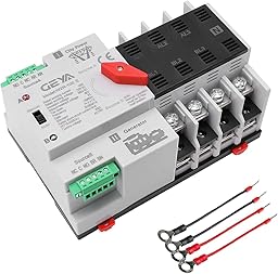 GEYA Mini ATS Automatic/Manual Transfer Switch, Solar Auto Dual Power Over & Under Voltage Switch 50/60Hz Grid to AC Generator(4Pole 100A 110V)
