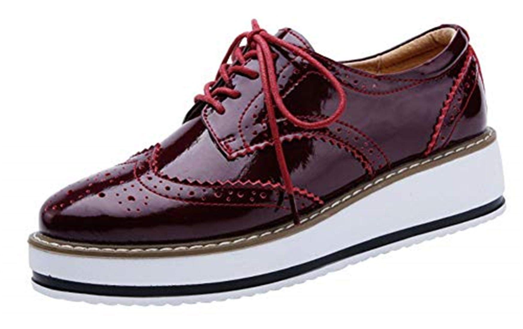 Dadawen Womens Lace Up Chunky Cleated Platform Wingtips Oxford