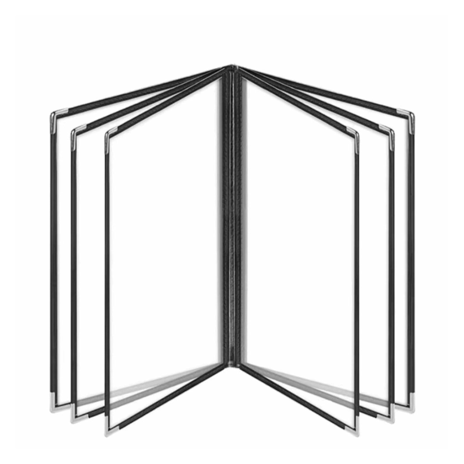 Portada de menú de restaurante Cubierta de menú transparente PVC plegable, esquinas metálicas, menús impermeables, libro exhibición precios, paneles dobles reutilizables(6 Pages)