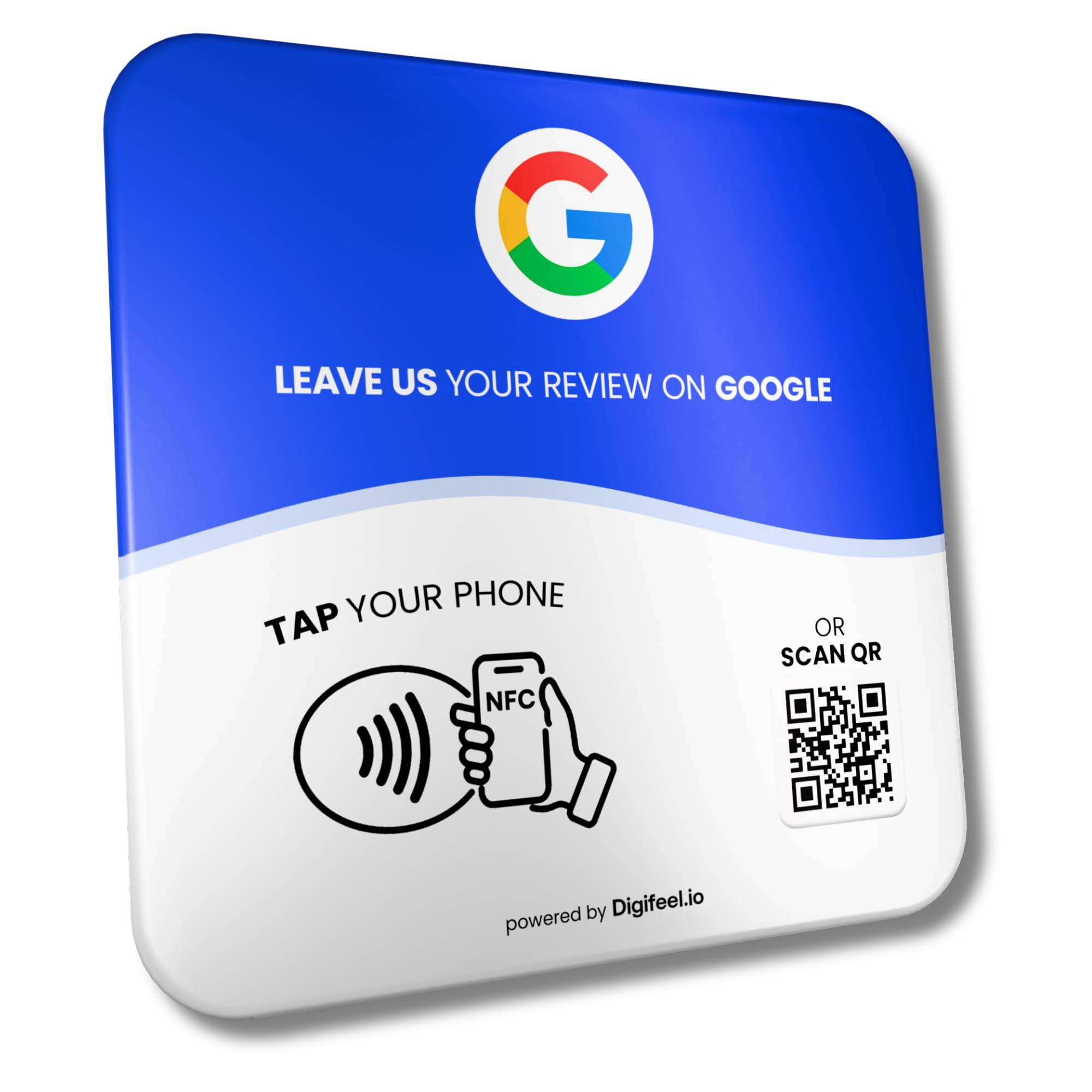 Tarjeta Tap de reseña para reseñas de Google – NFC + código QR – Placa para impulsar las opiniones de clientes para empresas – Compatible con todos los teléfonos (multicolor, 1 placa)