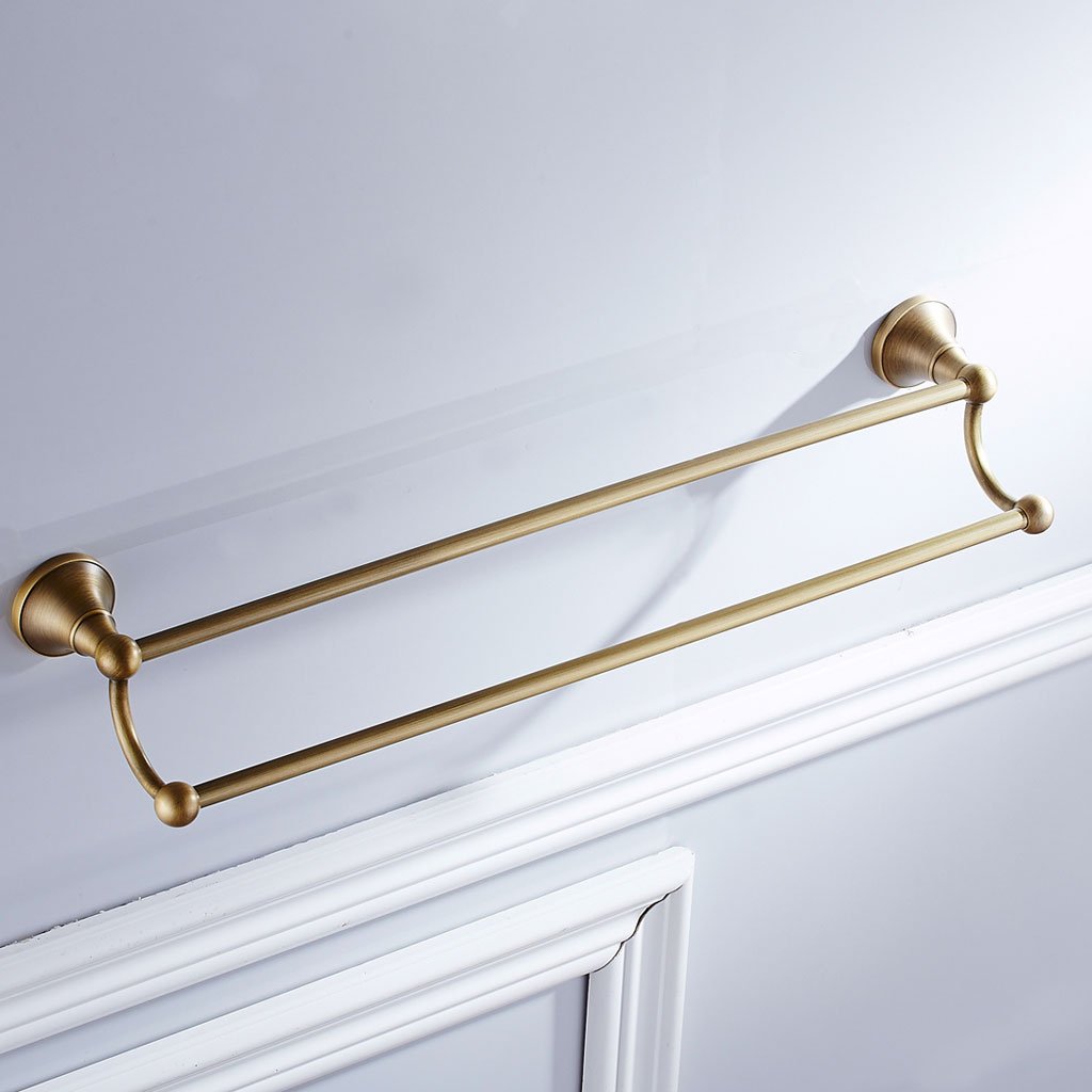 Double Towel Rack For Bathroom - Brushed Brass Towel Holder 60cm - Wall Mounted Towel Rail No Drilling Rust And Scratch Resistant For Bathroom And Kitchen