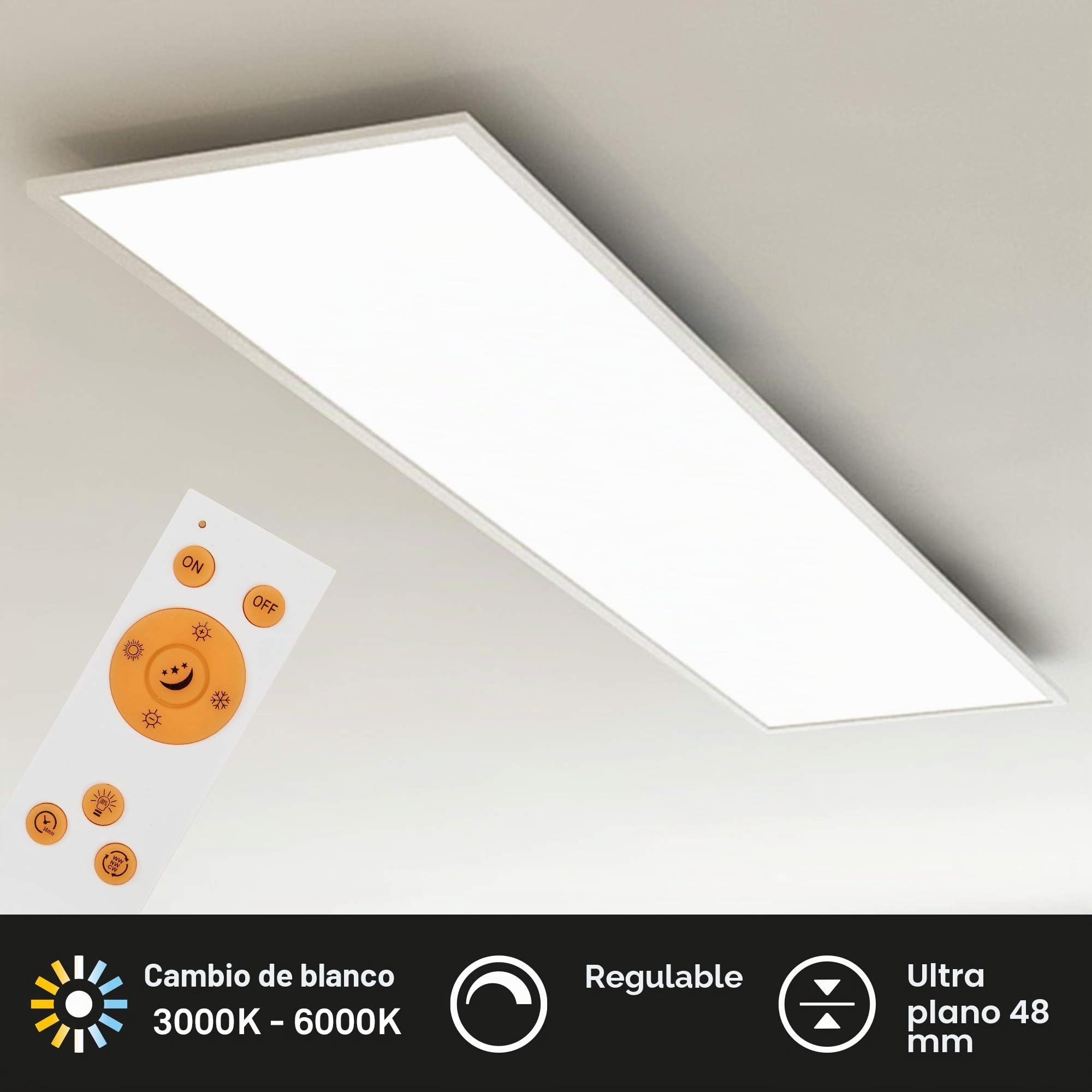 Briloner - Panel de Techo LED, Panel LED Techo Regulable, Control de Temperatura de Color, Control Remoto, 18 W, 1800 Lúm, 120x30 cm, Plafon LED Techo, Lampara Cocina Techo, Paneles LED, Blanco