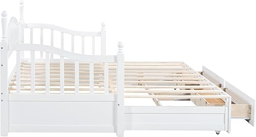 Miniatura 7 de Harper & Bright Designs Sofá cama individual de los años 80 y 90 con nido, base de cama extensible con 2 cajones de almacenamiento, cabecera