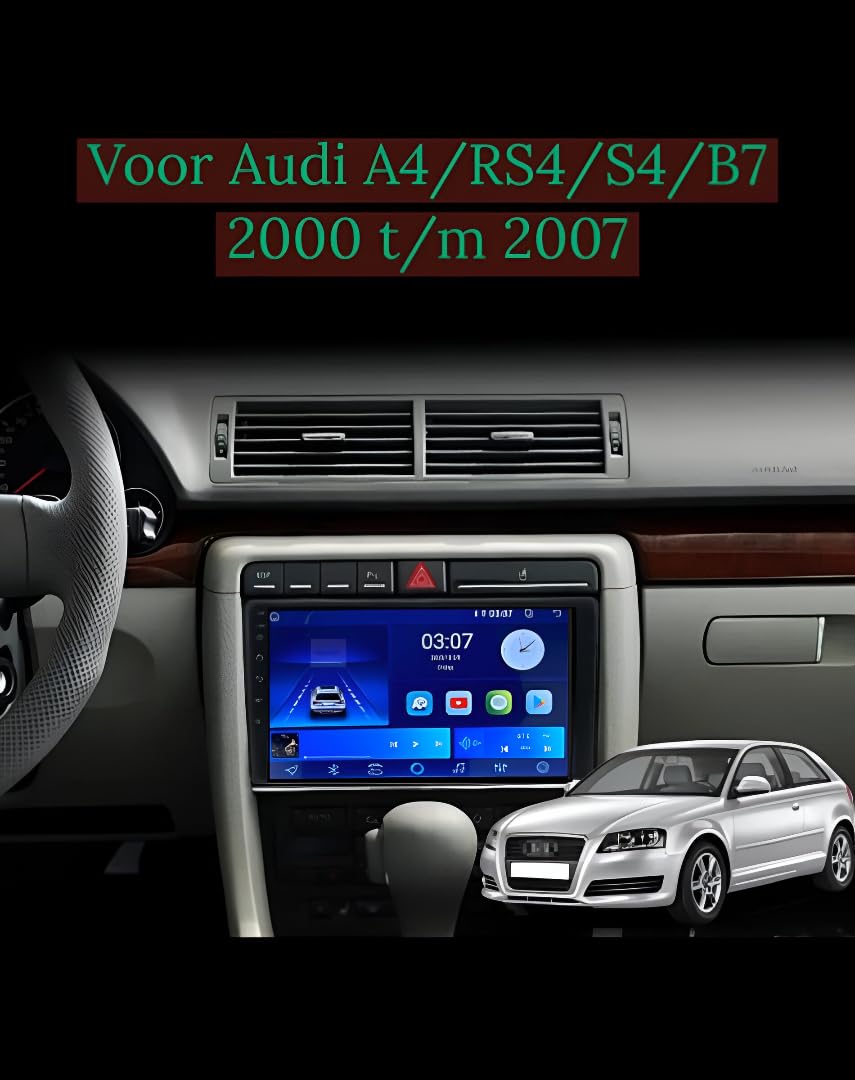 Radio samochodowe Android 14 - Audi A4/RS4/S4 2000-2009 Apple CarPlay i Android Auto, dotykowy 9-kanałowy CarPlay, system multimedialny HD bez plików (T1 (2 GB/32 GB) Quad Core DAB+)
