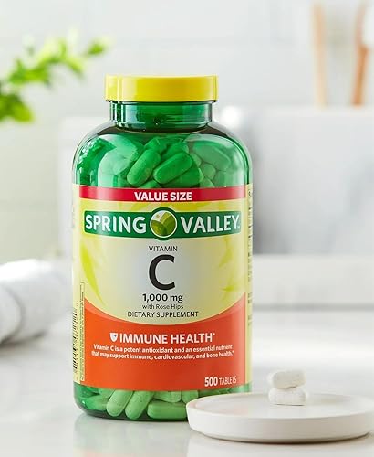 Miniatura 2 de Spring Valley Vitamina C 1000mg con tabletas Rose HIPS Suplemento dietético, 500 unidades, protección antioxidante* (paquete de 1) + adhesivo Vsl