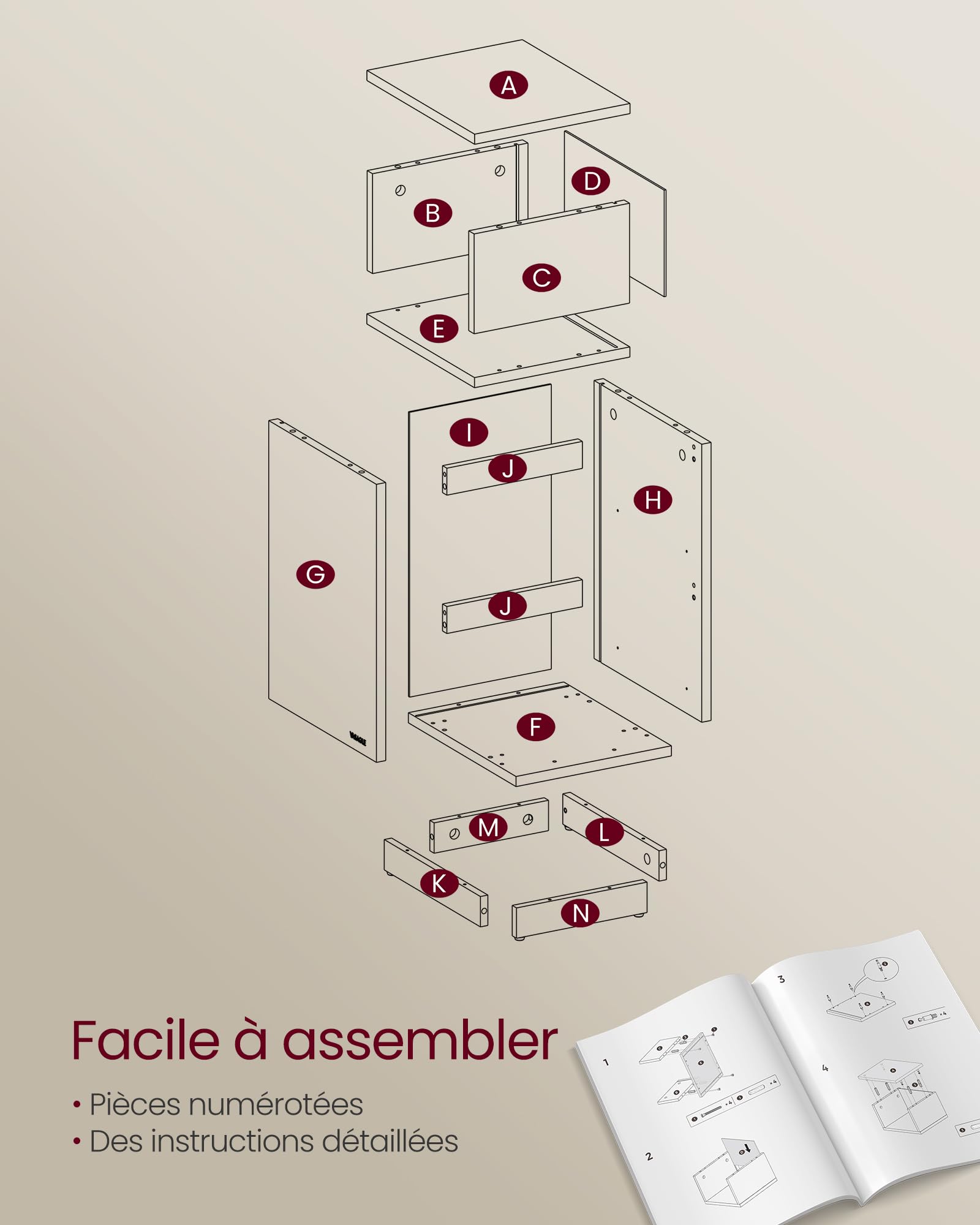 VASAGLE KAILYN Collection - Table de Chevet Étroite, Lot de 2, Table d’Appoint, 2 Tiroirs, Compartiment Ouvert, Montage à Gauche ou à Droite, Chambre, Moderne, Beige Naturel et Blanc Nuage LET856N01V1