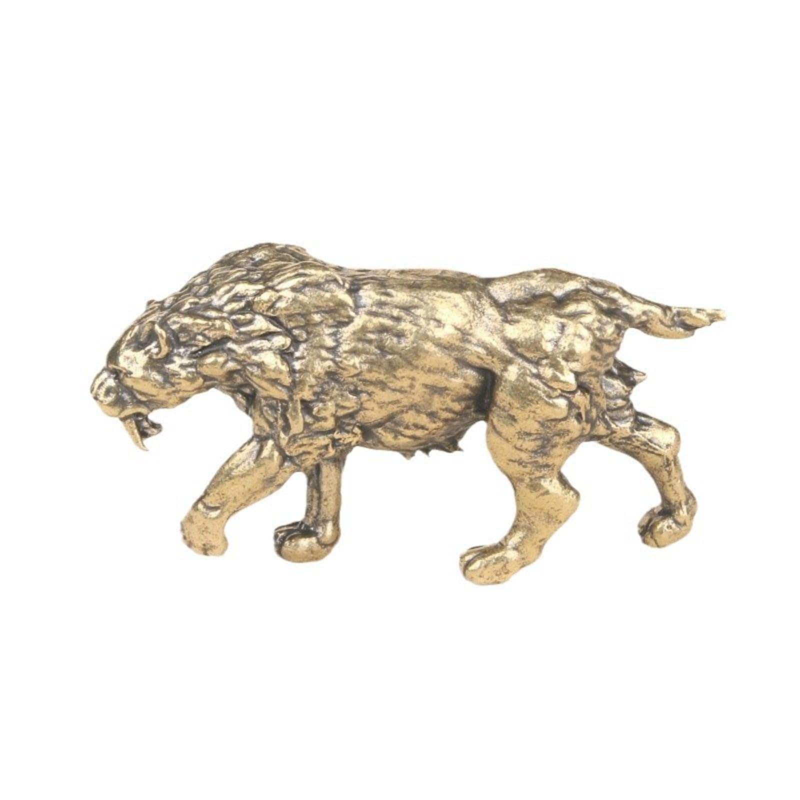 NGDFGR Brass Ancient Beast Saber-Toothed Tiger Figurines,Metal Pocket Tiger Miniature Statue Sculpture Desktop Ornament Home Bonsai Micro Landscape Decor Accessories