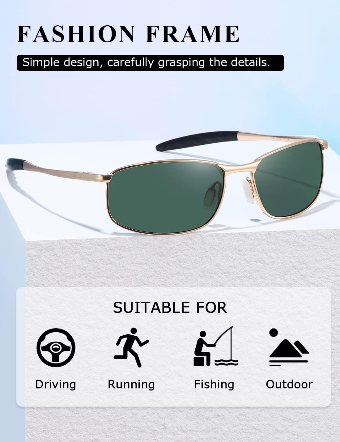 AEVOGUE Polarized Sunglasses For Men Rectangle Metal Frame Retro Sun Glasses AE0395 - Image 3