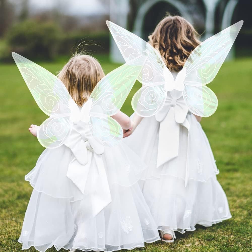 Vista 6 de Girls White Fairy Wings Dress Up Sparkling Sheer Wings Butterfly Fairy Halloween Costume Angel Wings for Kids Girls Women