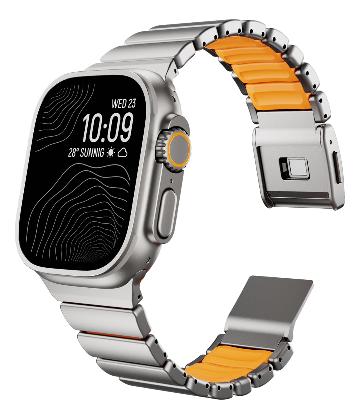 Bracelet Titane Apple Watch 11/10/9, Ultra 3, SE 3, Doublure Silicone, DLC | MaKTech, DLC Résistant aux Rayures, Fermoir Magnétique, Léger, pour Apple Watch 11/10/9/8/7/6/5/4, Ultra 3/2/1, SE 3/2/1