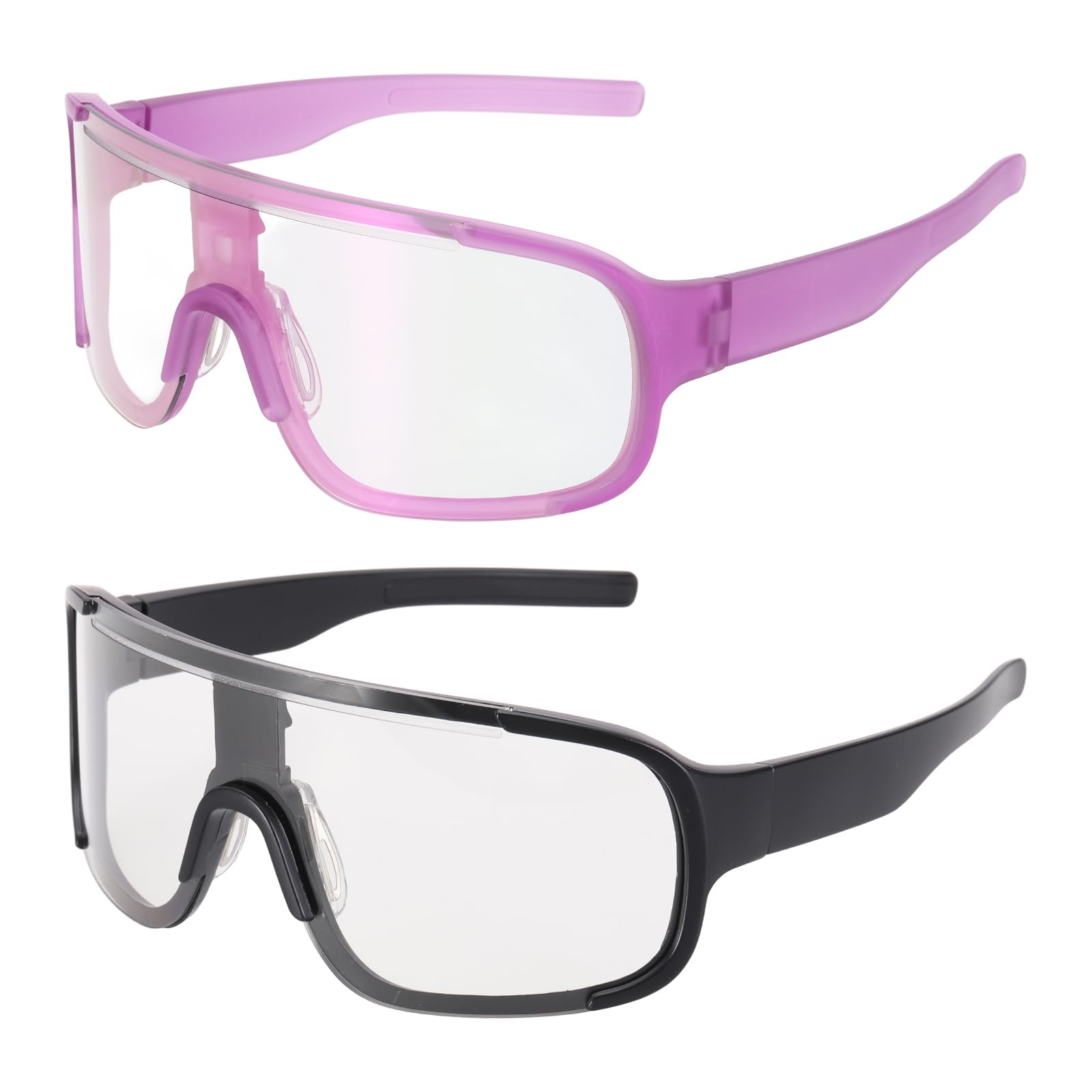 sourcing map 2pcs Sport Sunglasses Cycling Polarized Sun Glasses for Men Mountain Bike Driving Fishing Running, Black & Purple Frame Clear/Gray & Clear/Purple