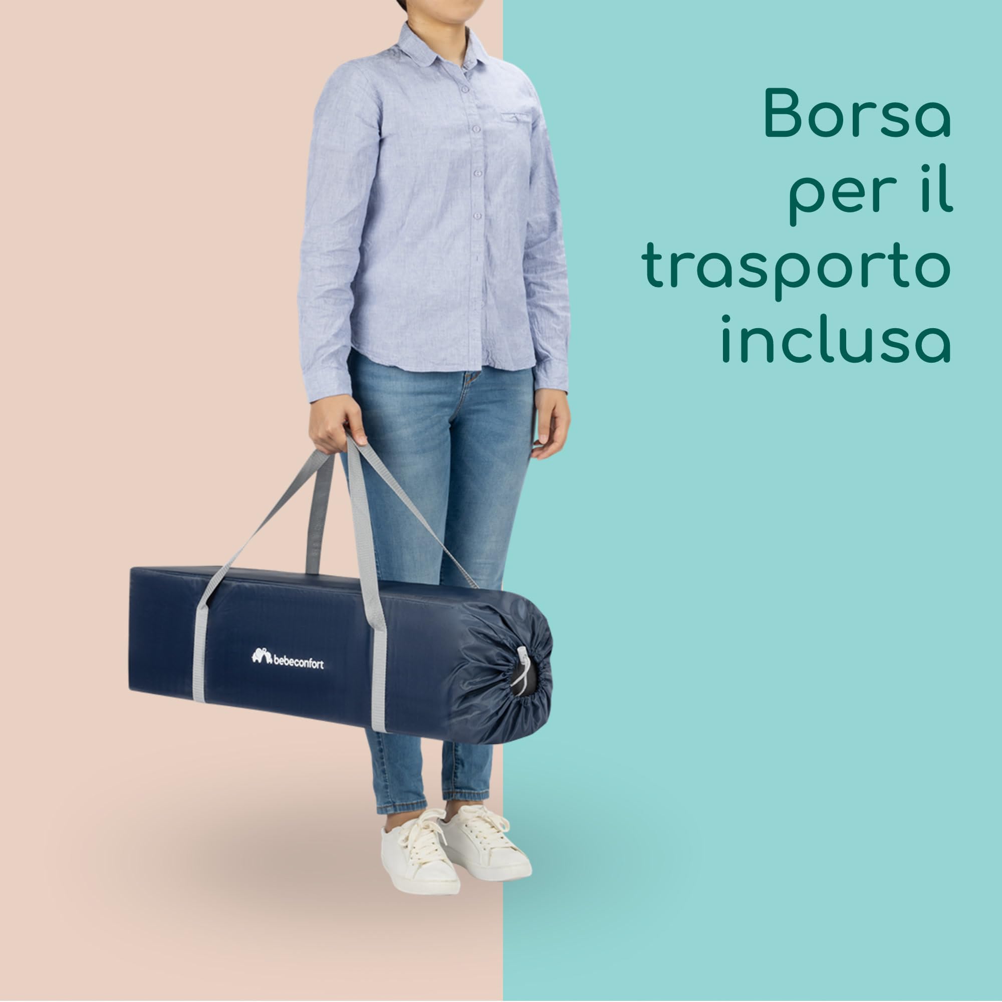 Bebeconfort Sweet Dreams Lettino da Campeggio per Bambini 0-3 anni (15 kg), Lettino Neonato da Viaggio Pieghevole Leggero, Materasso Imbottito, Finestra Laterale, Chiusura Compatta, Navy Blue