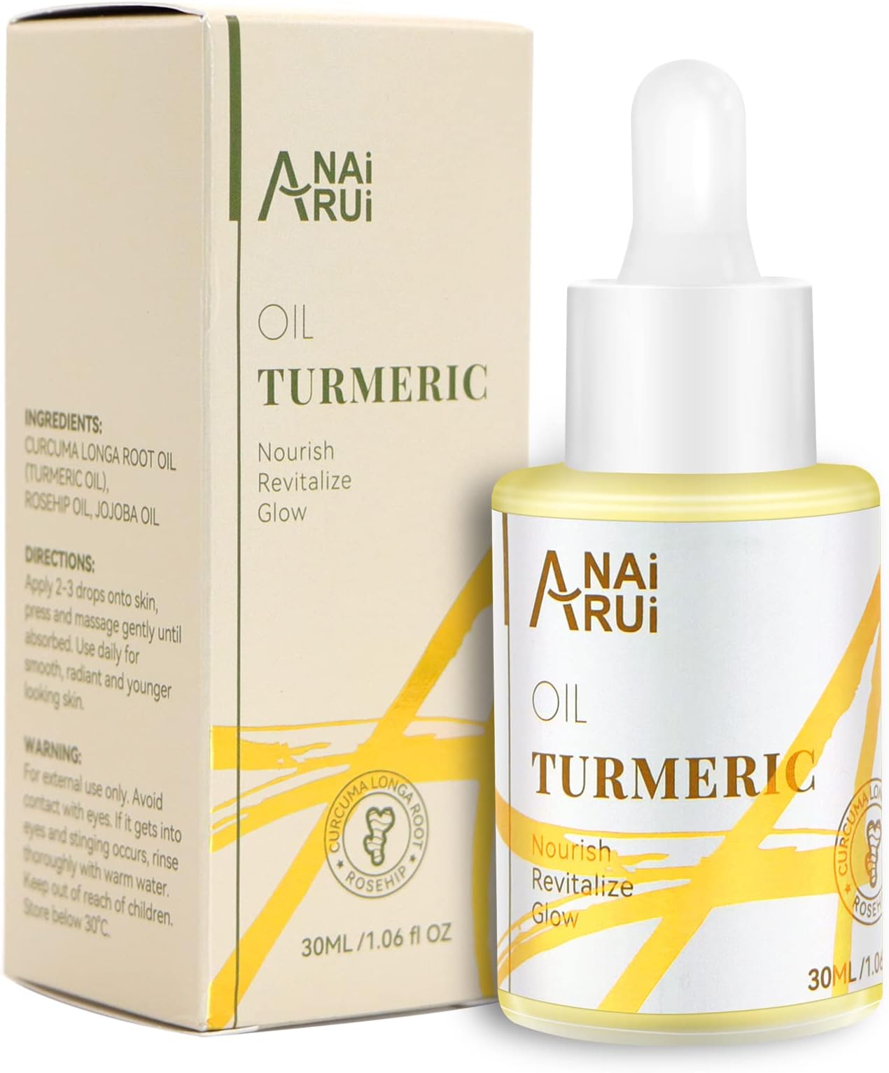 ANAiRUi Turmeric Face Oil, Anti-Aging Skin Care for Face, Neck and Eyes Area - Natrual Hydrates Facial Oil for Reduces Freckles, Nourishes (30ml)