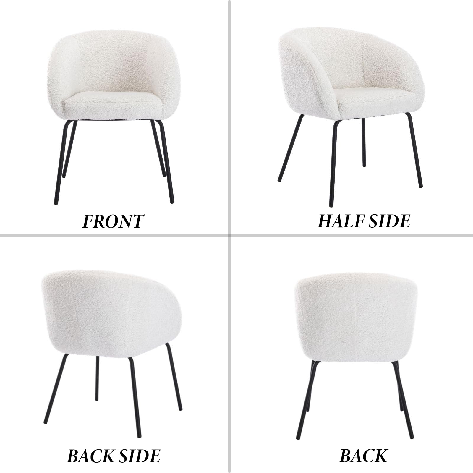 chairus Silla de Tocador con Respaldo Curvado Silla Tapizada de Lana Sintética, Sillón de Salón con Patas Negras Butaca Moderna para Tocador/Dormitorio, Blanco