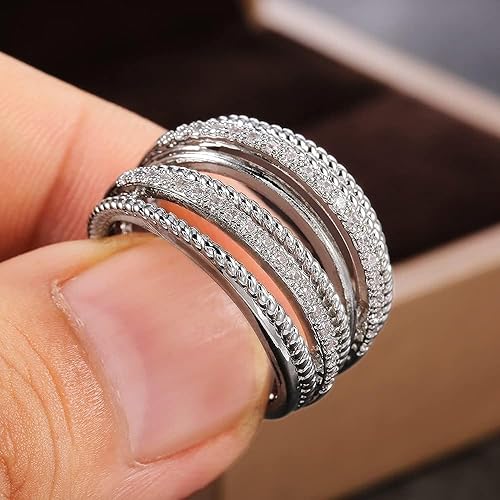 Miniatura 5 de Anillo cruzado de plata de ley 925 con varias filas, chapado en rodio entrelazado, circonita cúbica AAA, circonita cúbica, anillo de eternidad,