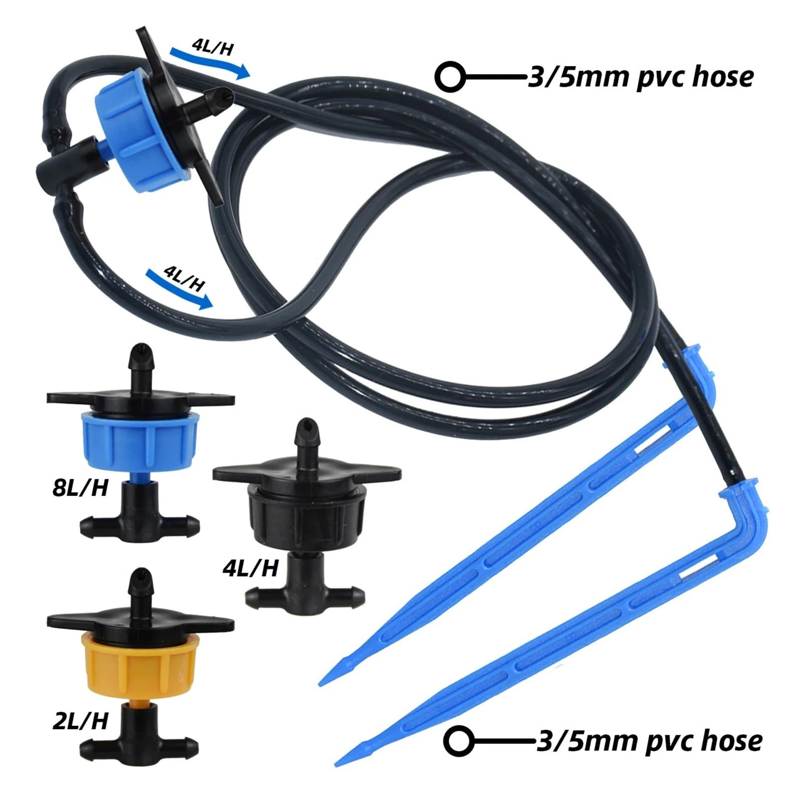 Kit Riego Por Goteo 10-100M Gotero Flecha 4/2 Vías 8L | Sistema de riego por goteo con goteros de flecha for plantar en macetas.(3I5hose-30m)