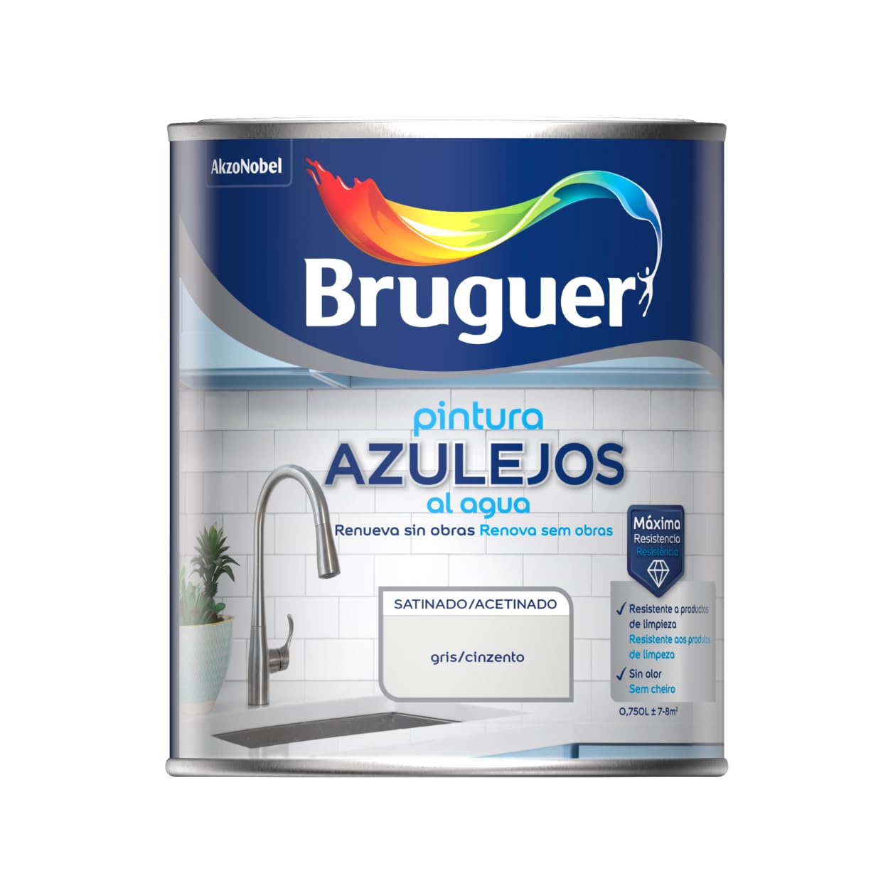 Bruguer Vernis à Carrelage à l'Eau Gris Satiné 750ml