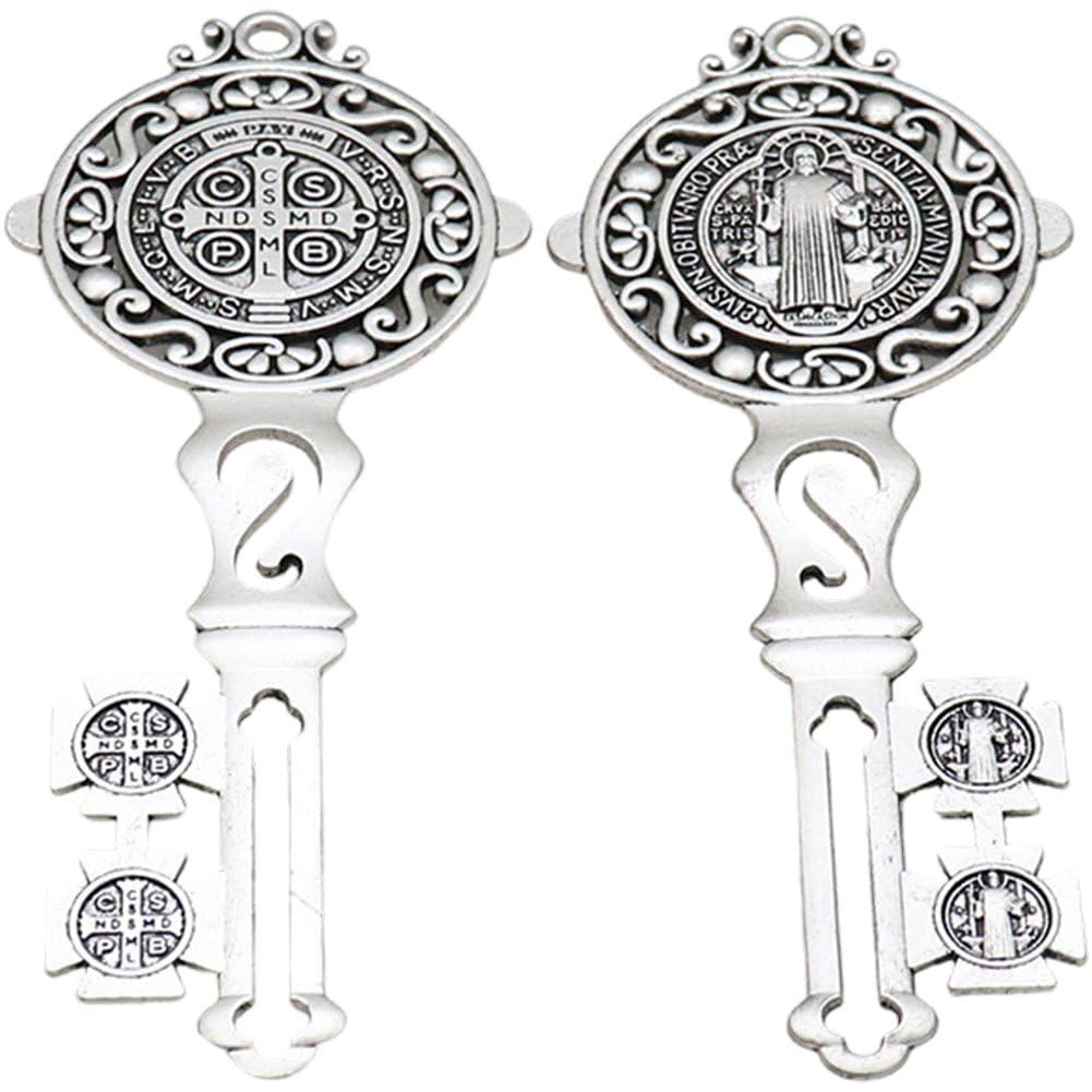 Luxylei 2 Pcs Saint Benedict Medals Key Blessing for Protection, Metal Medalla De Benito Key Wall Hanger Pendant for Home Door
