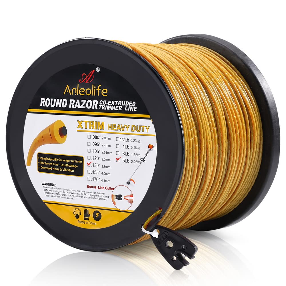A ANLEOLIFE5-Pound Heavy Duty Round .130-Inch-by-758-ft Trimmer Line Spool,XTRIM Co-Extruded Razor Core Weed Eater String, Gold