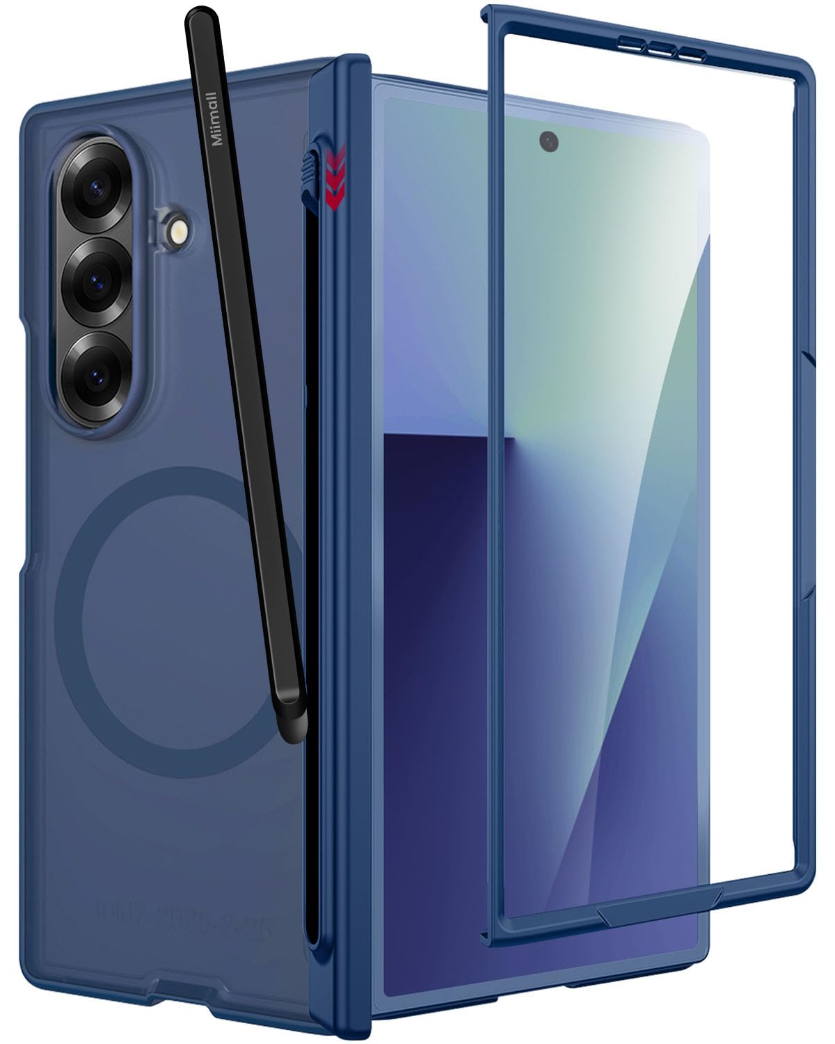 Miimall 対応 Galaxy Z Fold 7 ケース 合金ペン付き MagSafe Sペン収納 ヒンジ保護 カバー 耐衝撃 Z Fold 7 Case フィルム付き 半透明マット 全面保護 滑り止め スマホカバー ギャラクシー Z フォールド7 携帯ケース (ブルー）