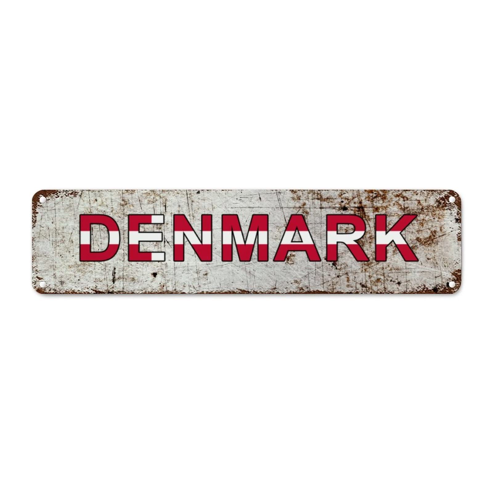 Madcolitote Personalized Denmark Street Sign Denmark Flag Metal Sign Patriotic Decorations Metal Tin Sign Vintage Indoor & Outdoor Decor for Home Man Cave Door Porch Garden Party 12x3in