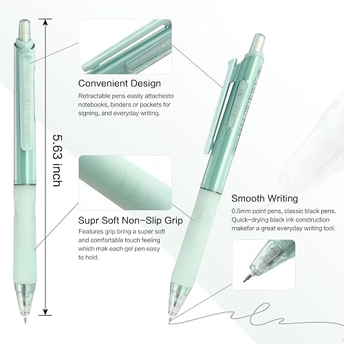 Miniatura 2 de NNY Bolígrafos de gel de tinta negra de 0.020 in con agarre cómodo para escritura suave, suministros escolares y de oficina (paquete de 6)